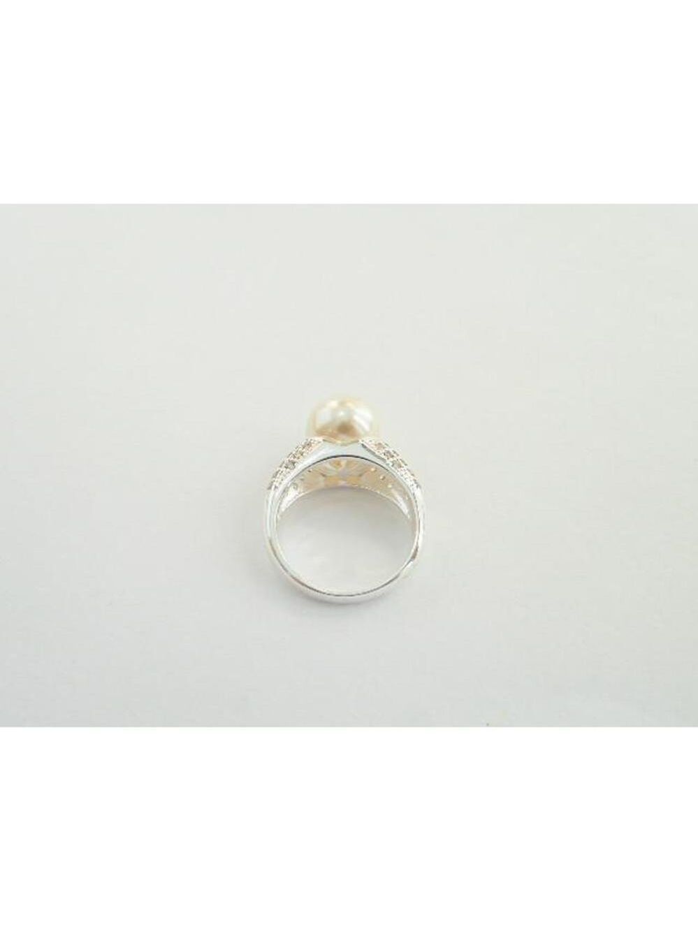 Charter Club Silver Tone Pearl and Silver Rhinstone Ring, Size 10